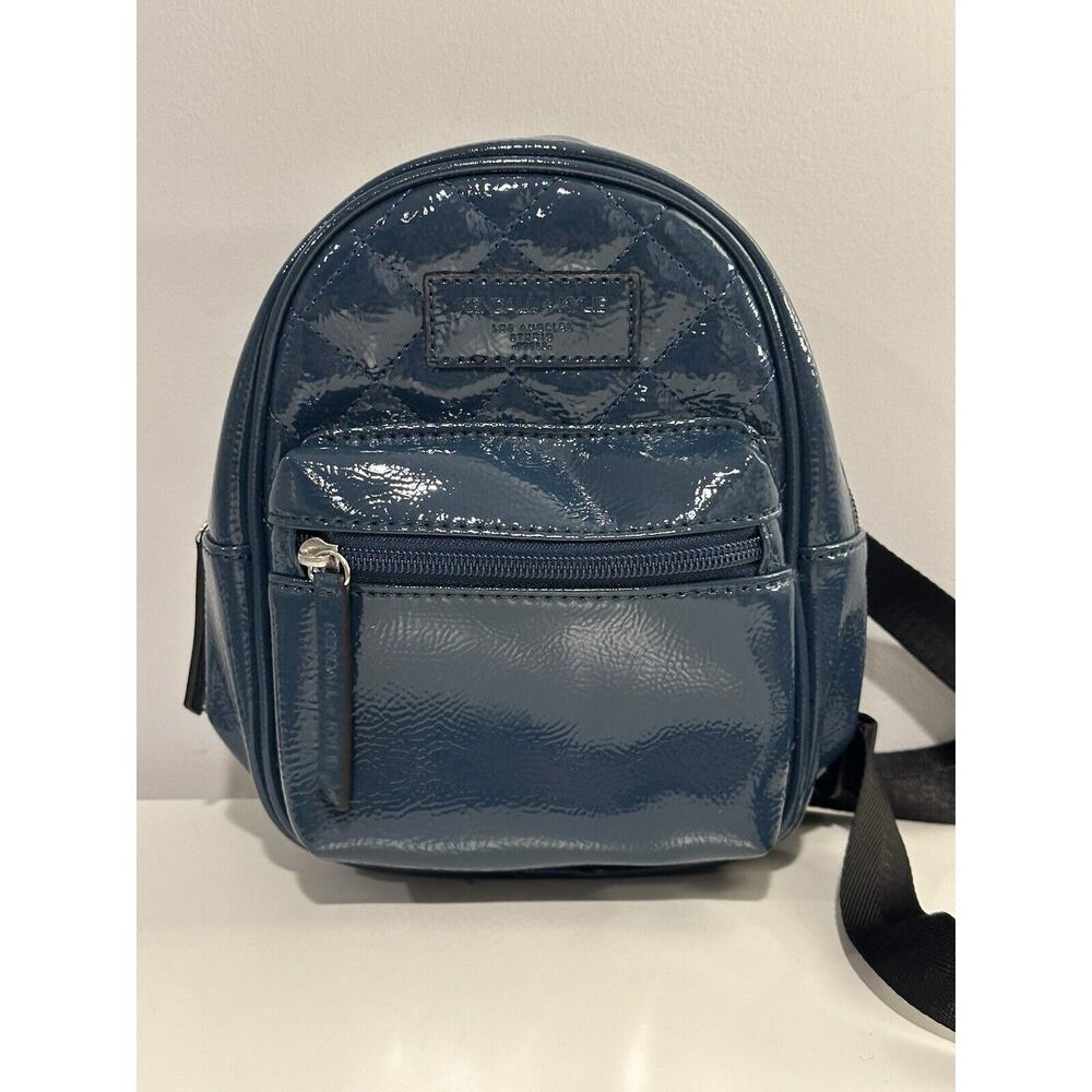 Kendall + Kylie Womens Mini Backpack Zip Textured Slick Faux Leather Blue Teal